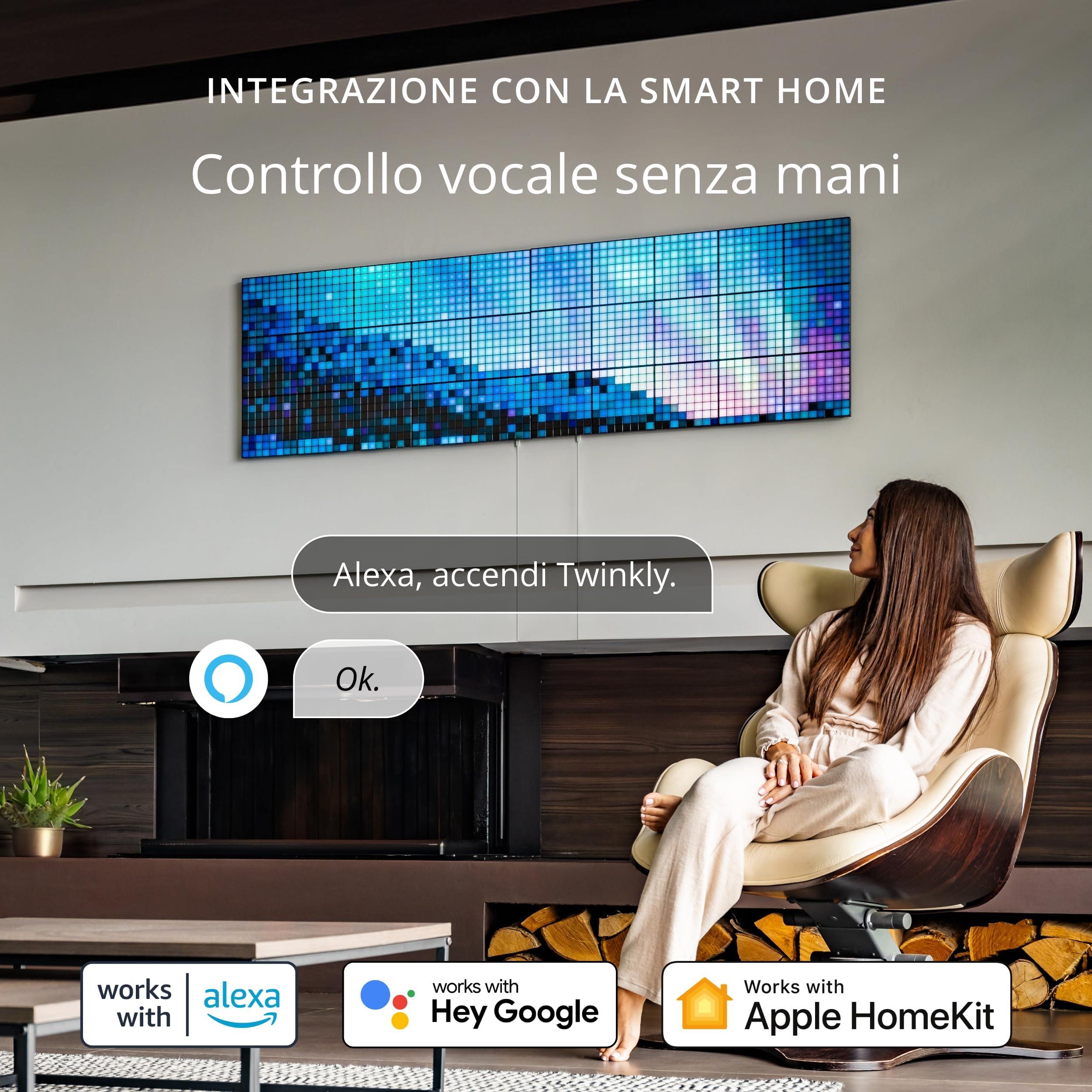 Twinkly Squares Starter Kit, Kit di Pannelli LED RGB, Incluso 1 Pannello Principale e 5 Pannelli di Estensione, Compatibile con HomeKit, Alexa e Google Home, Luci Gaming e Streaming, 16M+ di Colori