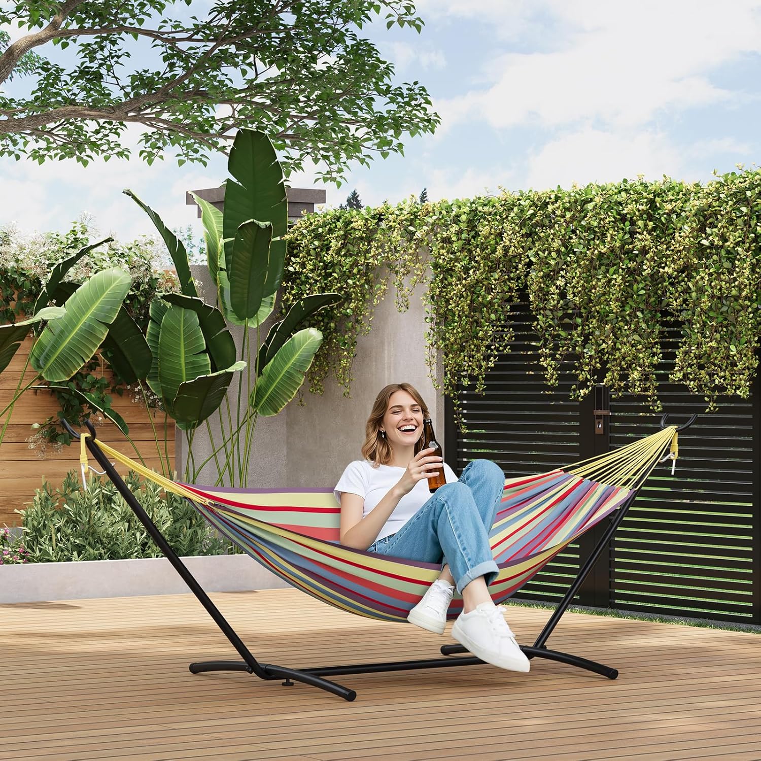 2-Person Hammock with Stand for Outside, 500lb Capacity + Waterproof Carry Bag, Portable Hammock, for Outside Garden Yard
