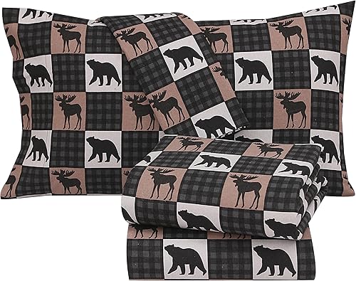 Vista 111 de RUVANTI Juego de sábanas de franela 100% algodón, tamaño matrimonial, 4 piezas, Alpine Serenity Serenidad alpina