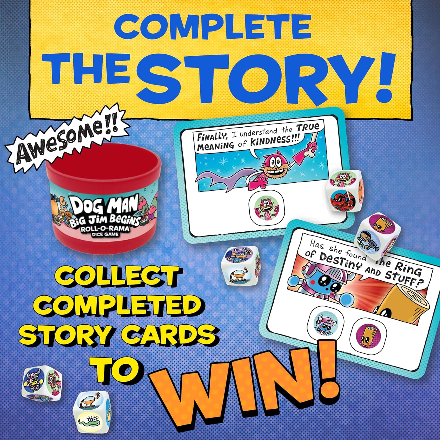 University Games, Dog Man Big Jim Begins Roll-o-Rama Dice Game for Kids Ages 6+, Family Dice Game Based on Dav Pilkey Dog Man Books
