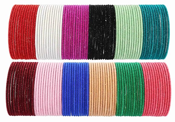 NMII Non-Precious Metal, Matte Finish and Velvet Worked Bangles Set For Women/Girls ; Pack Of 144 Bangles
