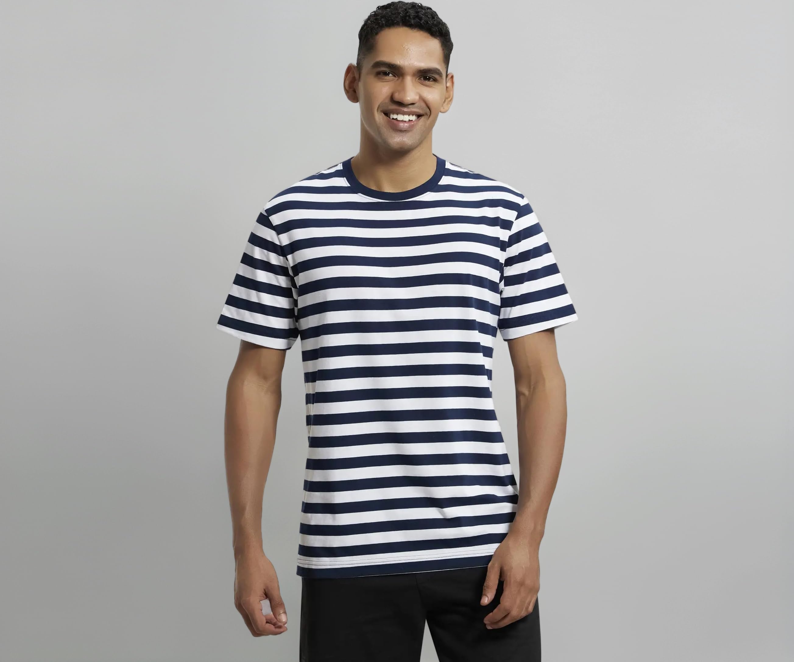 Jockey 2715 Men Super Combed Cotton Rich Striped Round Neck Half Sleeve T-Shirt Regular Fit