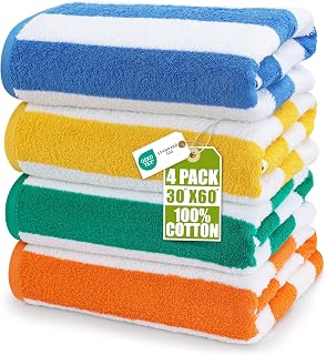 Utopia Towels 4-Pack Oversized Cabana Beach Towels 30x60 Inch Cotton Striped Set for Pool & Beach