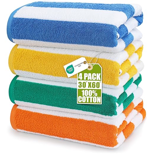 Utopia Towels - Toallas de Playa a Rayas Cabana Paquete de 4 (76x152cm) 100% Algodón Hilado en Anillos Toallas de Piscina Grandes, Suaves y de Secado Rápido (Azul)