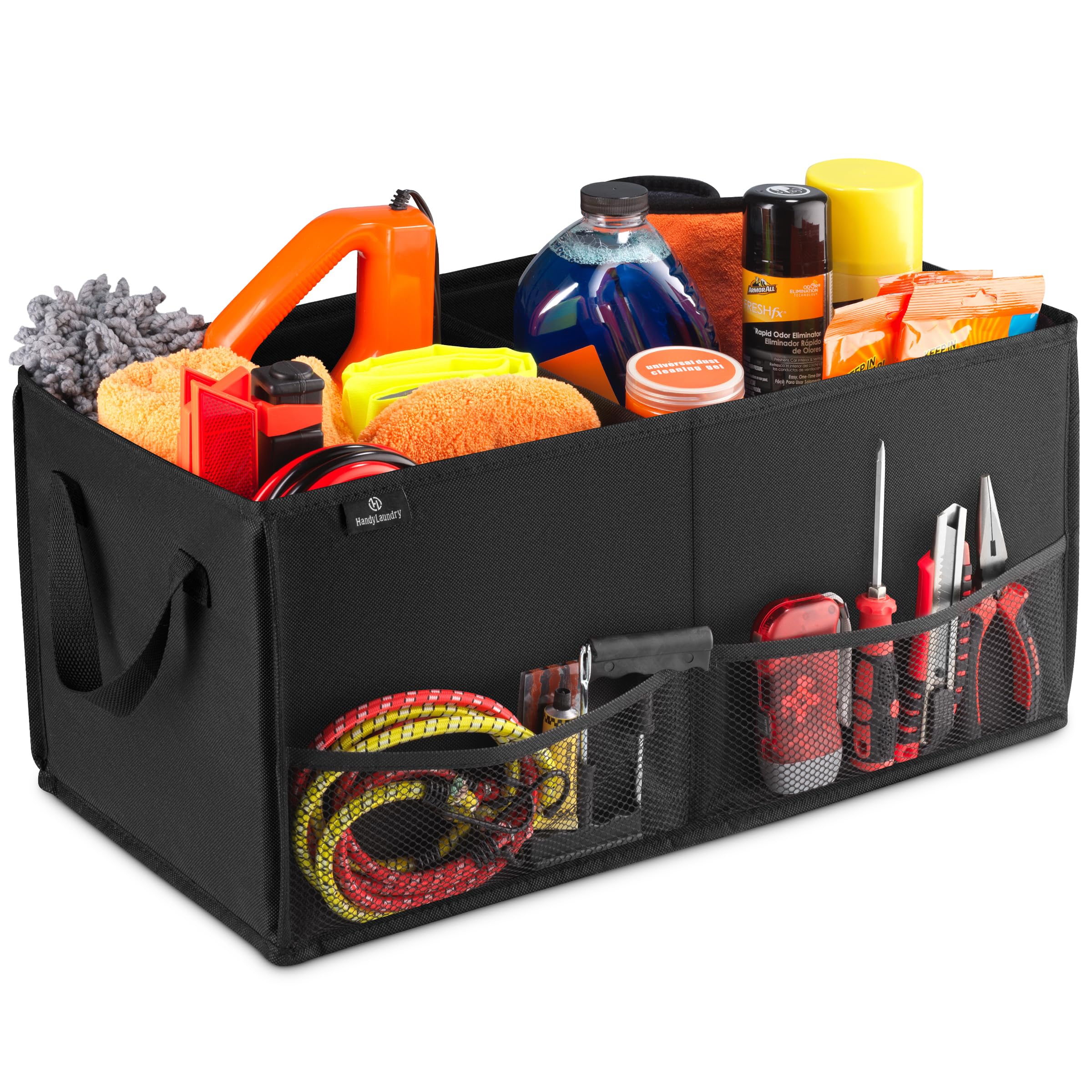 Handy Laundry Fold-Away Car Trunk Organizer – Non-Slip Securing Fasteners – 22 x 10 x 11 Inches – Prevents Shifting and Rolling (Black)