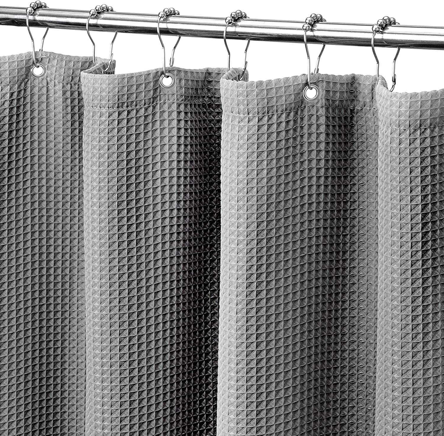 MISS SELECTEX Rideau de douche extra large en tissu épais gaufré pour salle de bain, rideau de douche en tissu imperméable et durable lavable en machine (450 x 183 cm, gris)