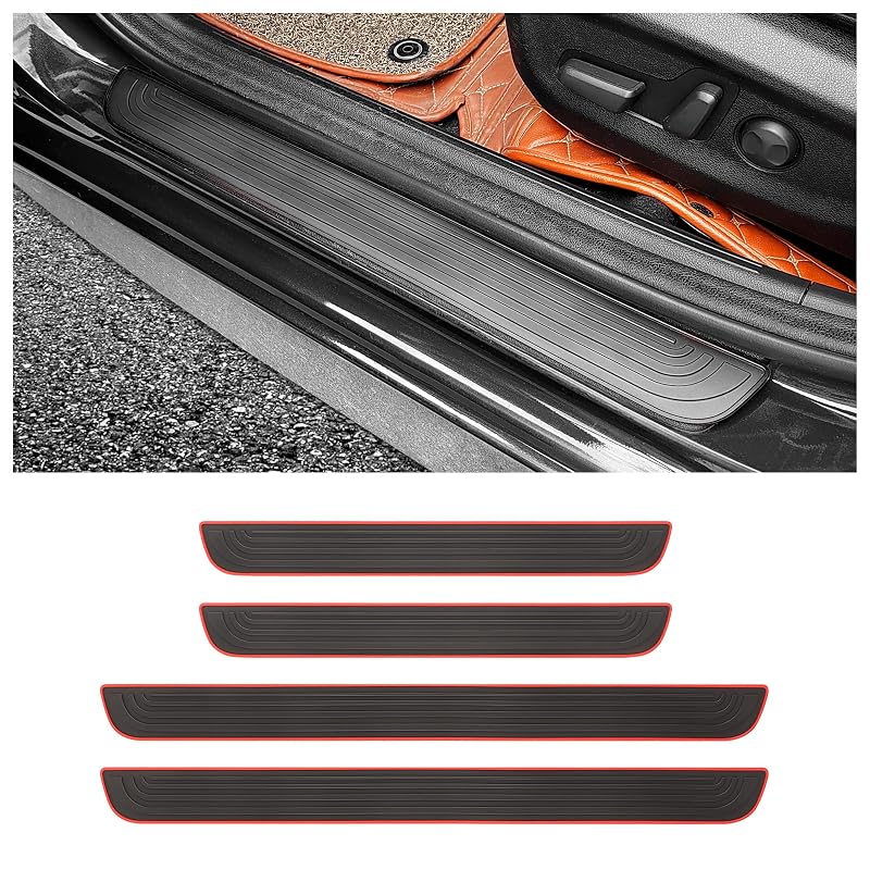 Kit com 4 protetores de soleira de porta automotiva em PVC, preto e vermelho, largura de 3,99 cm, carleef