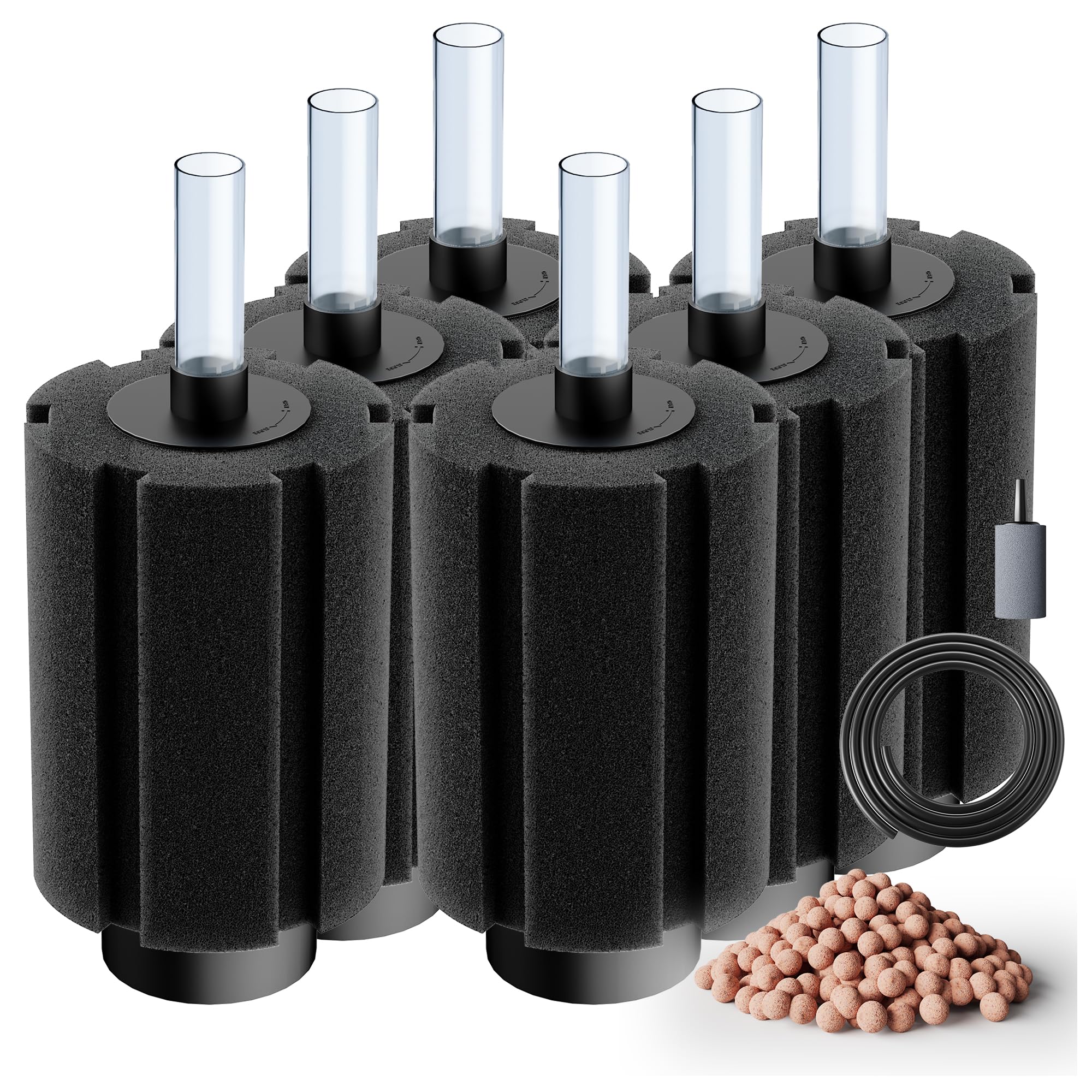 Filtro de esponja de acuario de 80-150 galones con medios de cerámica y difusor de burbujas, filtros ultra silenciosos para peceras de cría de camarones Betta (grande (paquete de 6) para 80-150