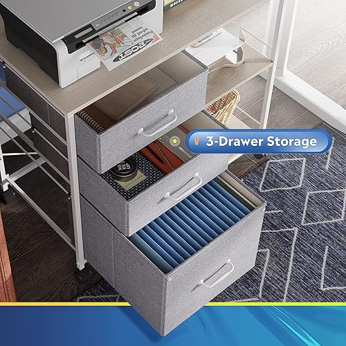 Miniatura 22 de DEVAISE Archivador móvil de 3 cajones, soporte de impresora rodante con estante de almacenamiento abierto, archivador lateral de tela para tamaño A4