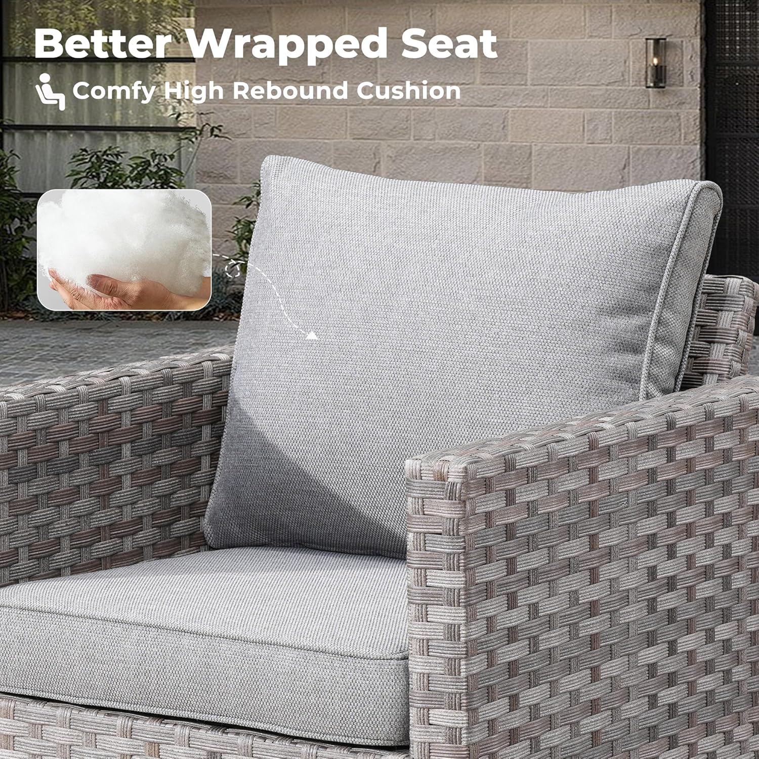 ovios 3 Pieces Patio Rocking Chairs Set with Side Table, Outdoor Wicker Rattan Chairs with Glass Table, Comfy Cushions and Deep Seat for Porch Garden Deck, Dark Grey