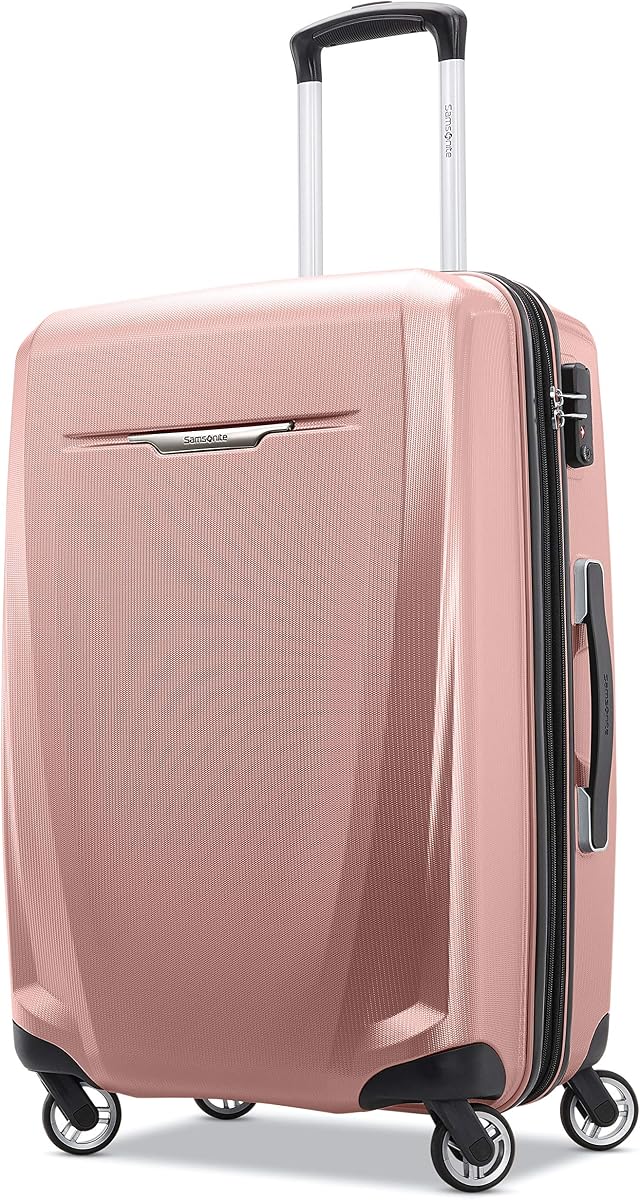 Winfield 3 DLX Hardside Expandable Luggage with Spinners, Checked-Medium 25-Inch, Rose