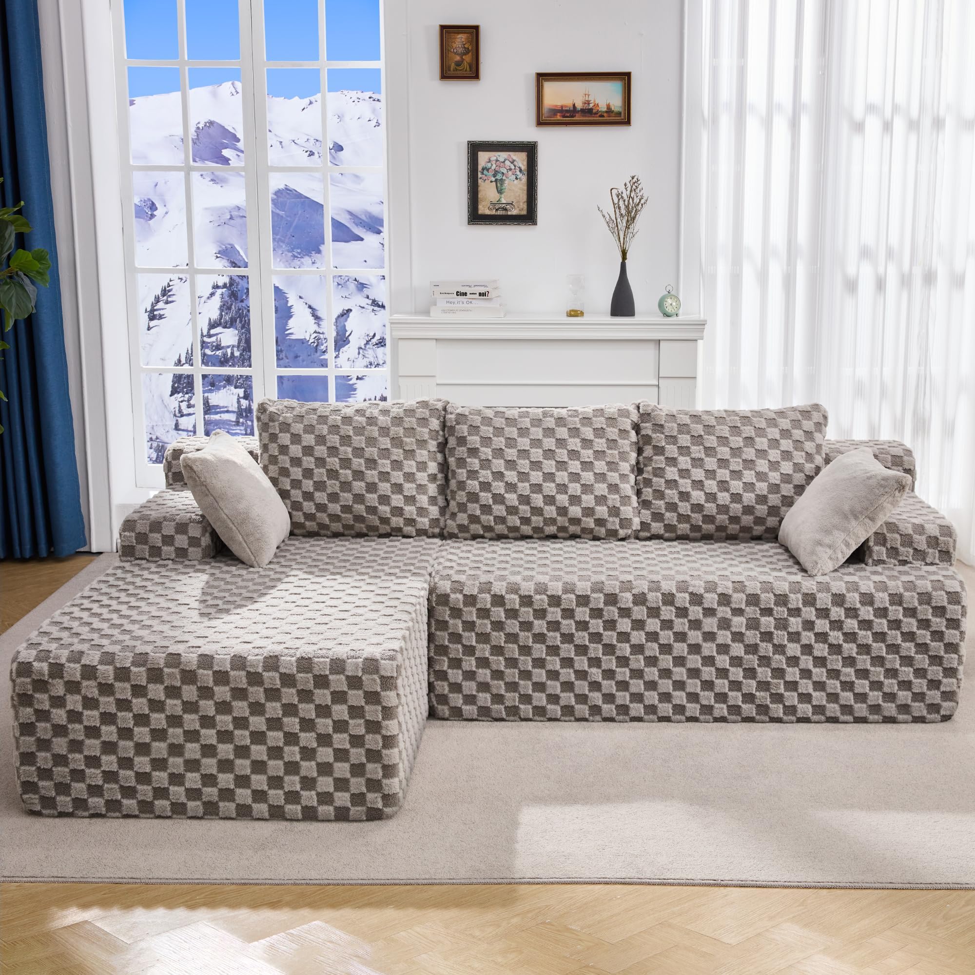 Hobestluk Modular Sectional Sofa Couches L-Shape Couch 3 Seat Modular Sofa Memory Foam Sectional Couches for Living Room, Cloud Couch with Oversized Chaise (96" Left Facing Chaise)