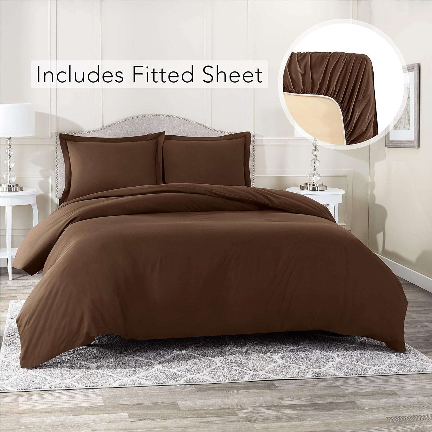 Nestl Duvet Cover with Fitted Sheet 3 Piece Set - Soft Double Brushed Microfiber Hotel Collection - Comforter Cover with Button Closure, Fitted Sheet, 1 Pillow Sham, Twin XL - Chocolate Brown