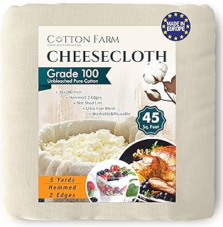 Cotton Farm Cheese Cloths, Grade 100-45 Square Feet (36x180 inch), Unbleached, 100% Cotton, Ultra Fine Reusable Muslin Che...