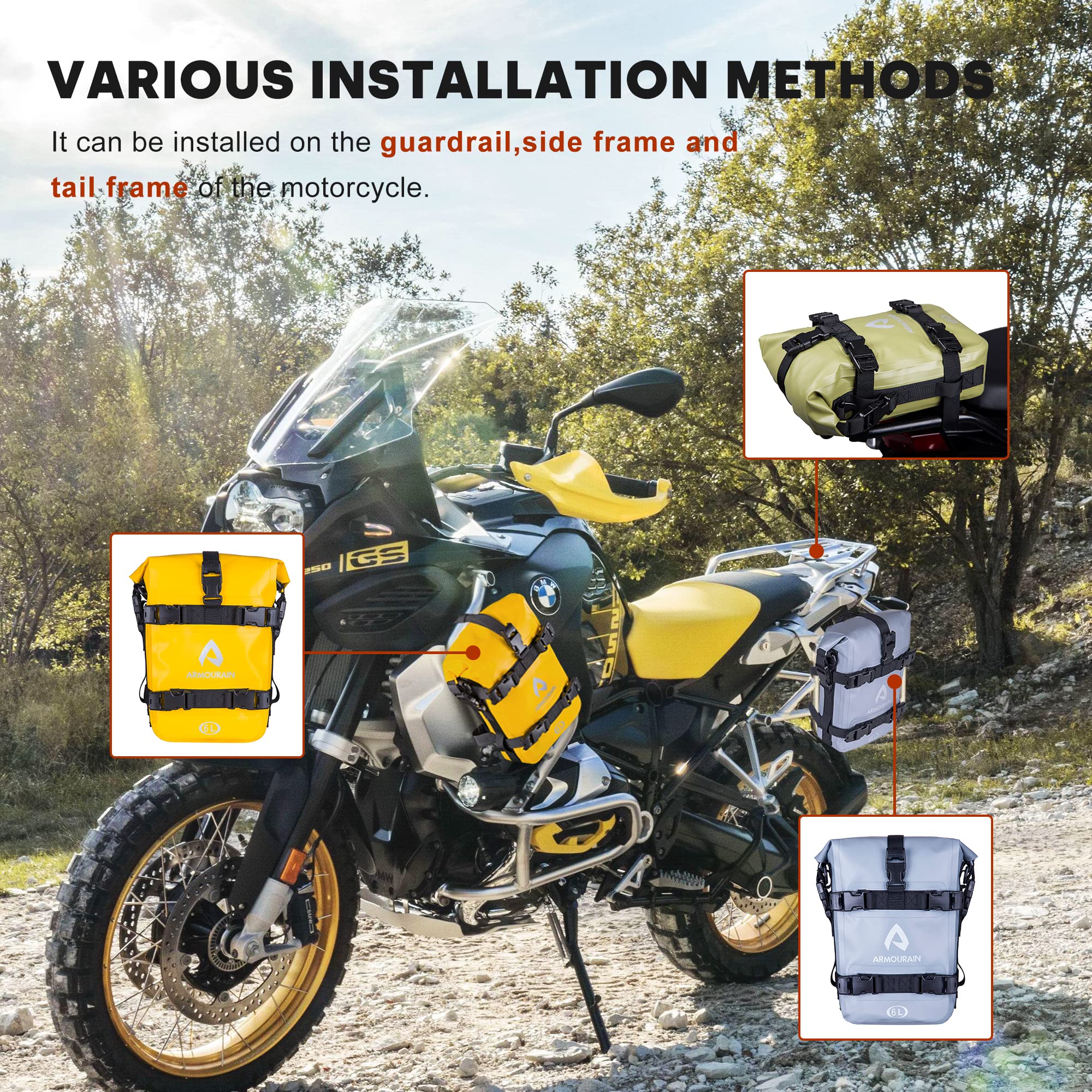 Borsa Paraurti Moto Impermeabile 6L 8L 15LBorse Moto Paramotore con Tracolla Moto Crash Bar Borse Laterali Impermeabili Strumenti Equitazione Accessori(6L PVC Verde Militare)