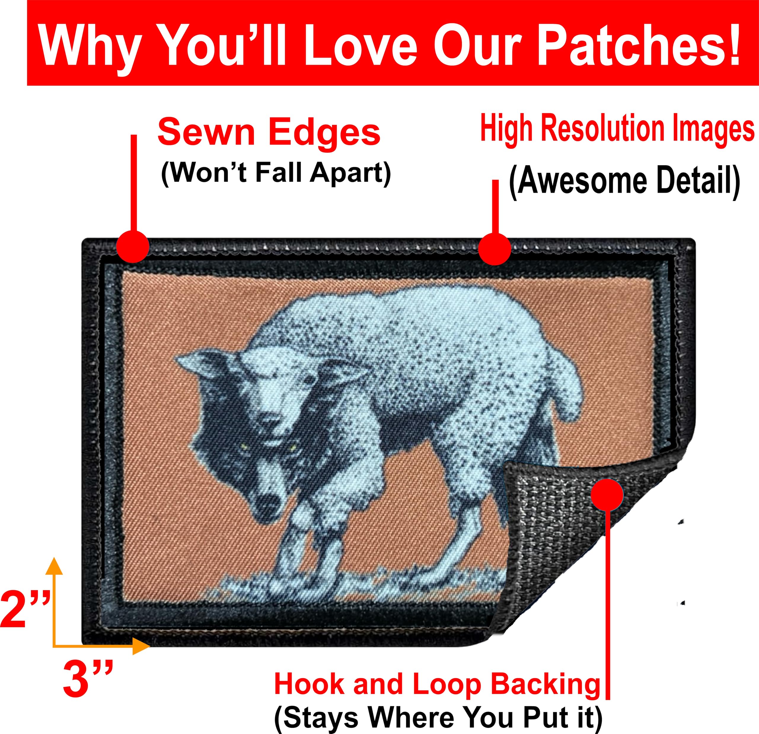 Wolf in Sheep's Clothing Morale Patch | Lone Wolf Patch by Redheadedtshirts | Wolf Patches for Your Tactical Gear, Plate Carrier Accessories, Backpack or hat | 2x3 Morale Patch | Made in The USA