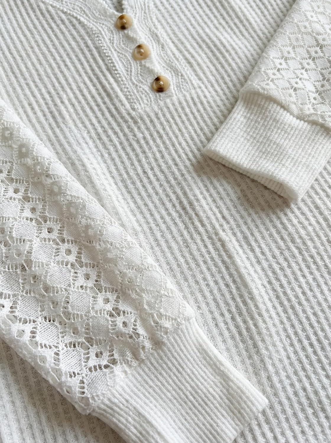 CUPSHE Women's Lace Blouse Long Sleeve Eyelet V Neck Dressy Button Tops Scalloped Elegant Shirt - Image 5