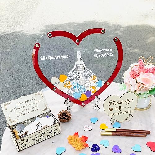 Sweet 15 Sweet 16 Guest Book Personalized Mis Quince Guest Book Alternative Gift for Daughter - Customizable Heart Shaped Quinceanera Drop box Guest