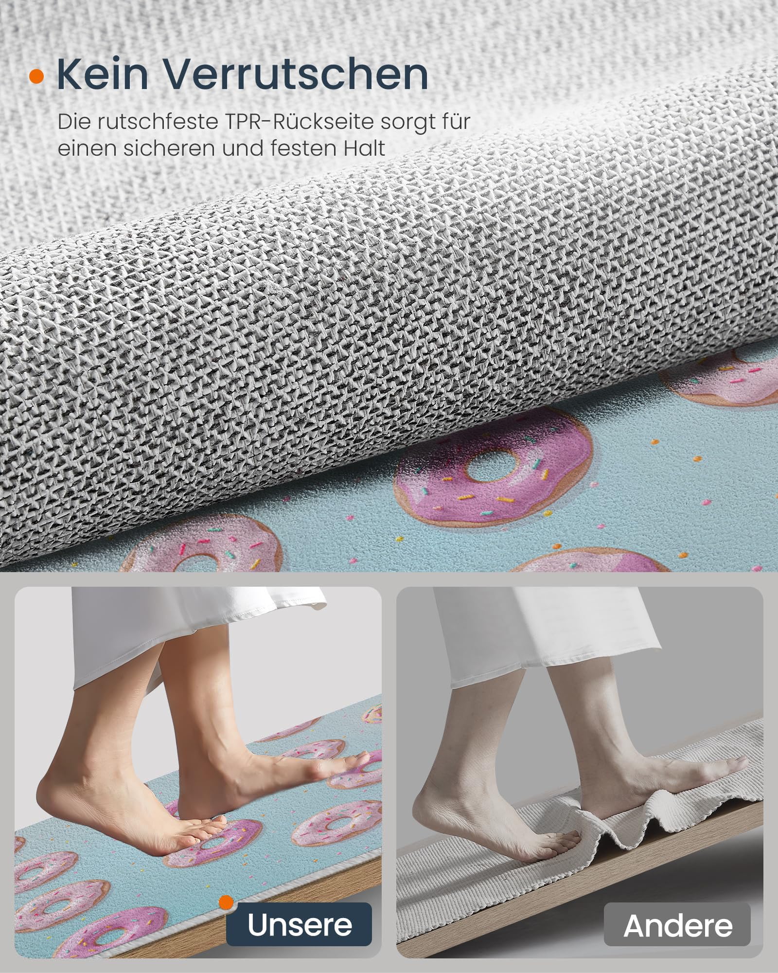 Niedlich Zuckerstreusel Donuts Teppich Flur Rund 160 cm, Hellblau Lustiges Poster Teppich Rund, Waschbar Runde Teppiche Wohnzimmer Teppiche Für Schlafzimmer Kinderzimmer, rutschfest Kurzflor