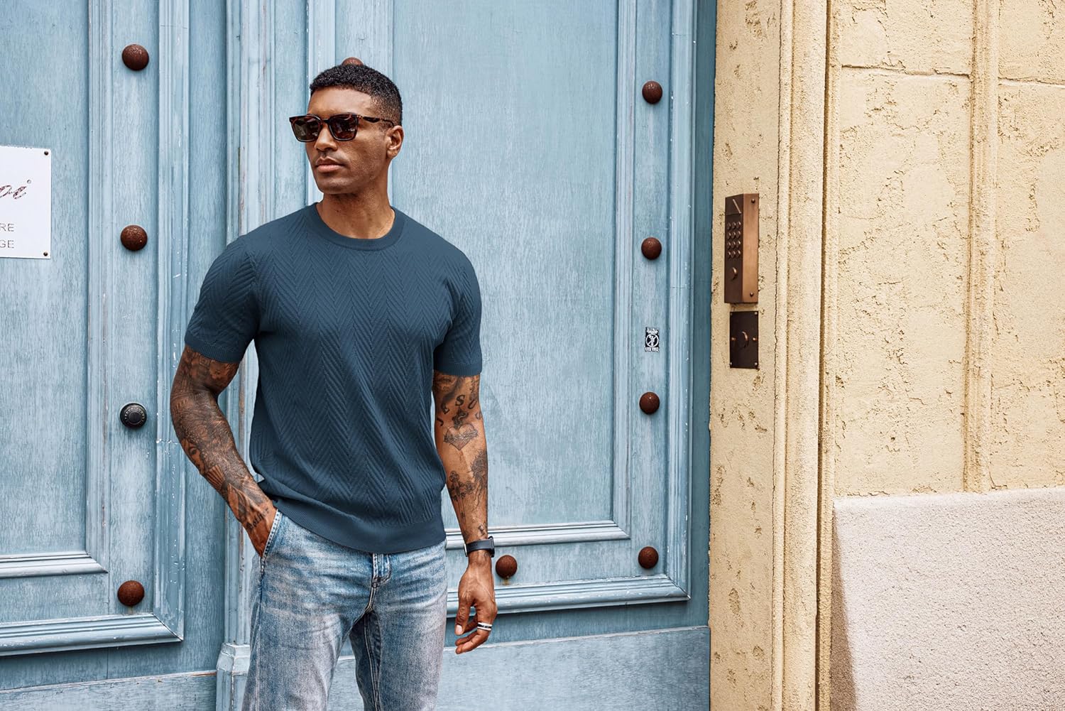 PJ PAUL JONES Men's Short Sleeve Knit T-Shirts Casual Crewneck Solid Texture Knit Shirt - Image 5