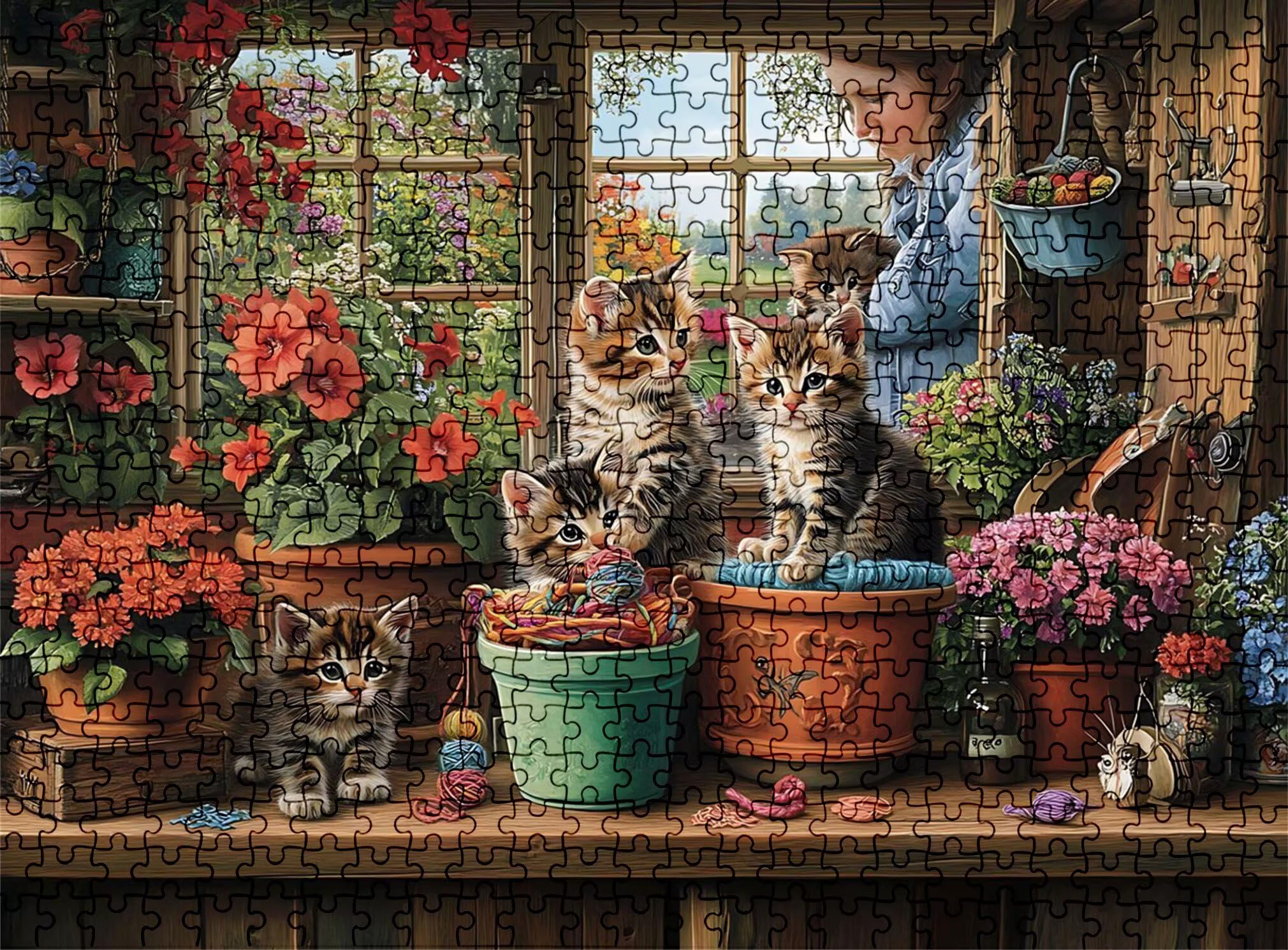 Puzzle 2000 Teile, Holzpuzzle Erwachsene - Impossible Puzzle 99.5 x 70.5 cm niffliges Denkspiel & Denksport für Frauen & Männer, Familienspiel,Home Dekor,Geschenk für Frauen, Katze Topfpflanzen w0-566