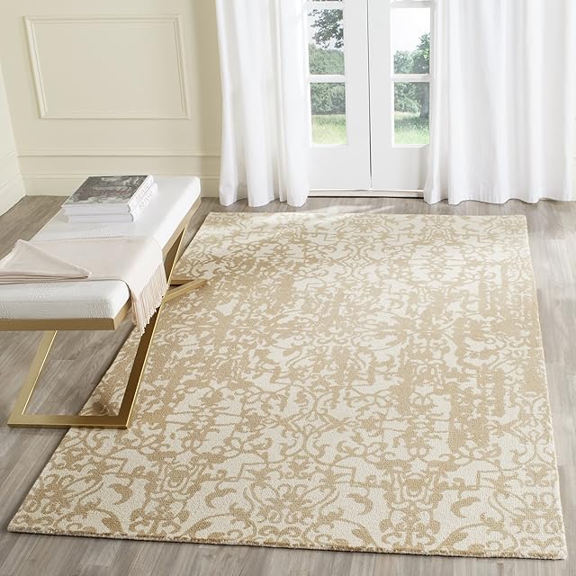 SAFAVIEH Restoration Vintage Collection Area Rug - 8' x 10', Ivory & Sand, Handmade Distressed Wool, Ideal for High Traffic Areas in Living Room, Bedroom (RVT101B)