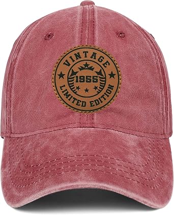 Vintage 1955 70th Birthday Gifts for Men Women Adjustable Washed Leather Patch Baseball Cap Gift Ideas for Dad Mom