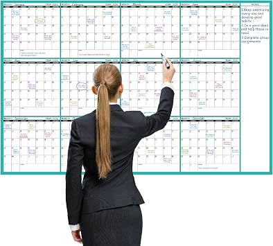 Large Dry Erase Calendar for Wall - Undated 12 Month Wall Calendar, 3758", Yearly Wall Calendar Dry Erase, Erasable & Reusable Calendar with 15 Round Stickers, Green Large Wall Calendar Dry Erase