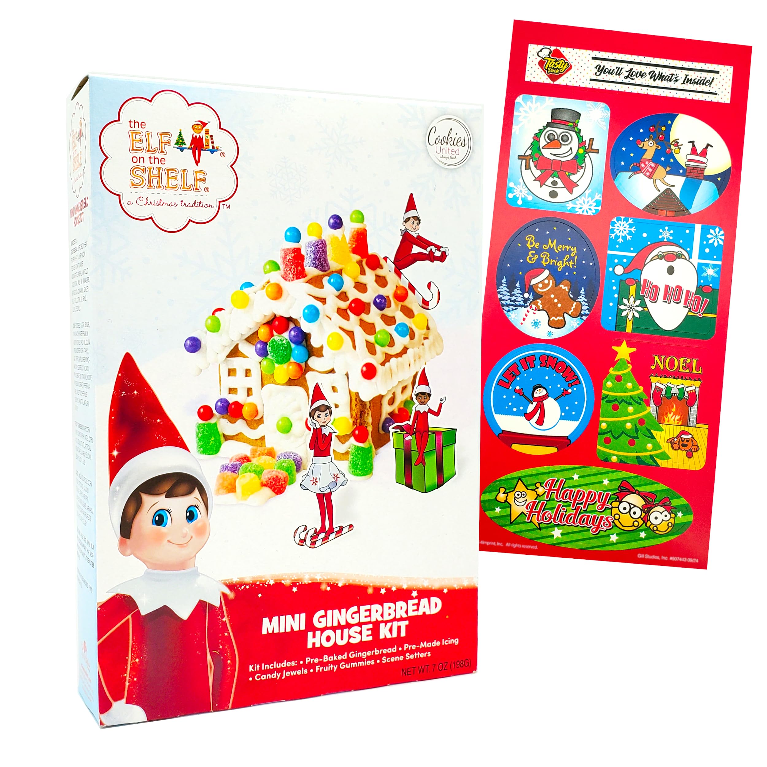 TastyPack Mini Premade Elf Gingerbread House Kit with Christmas Stickers