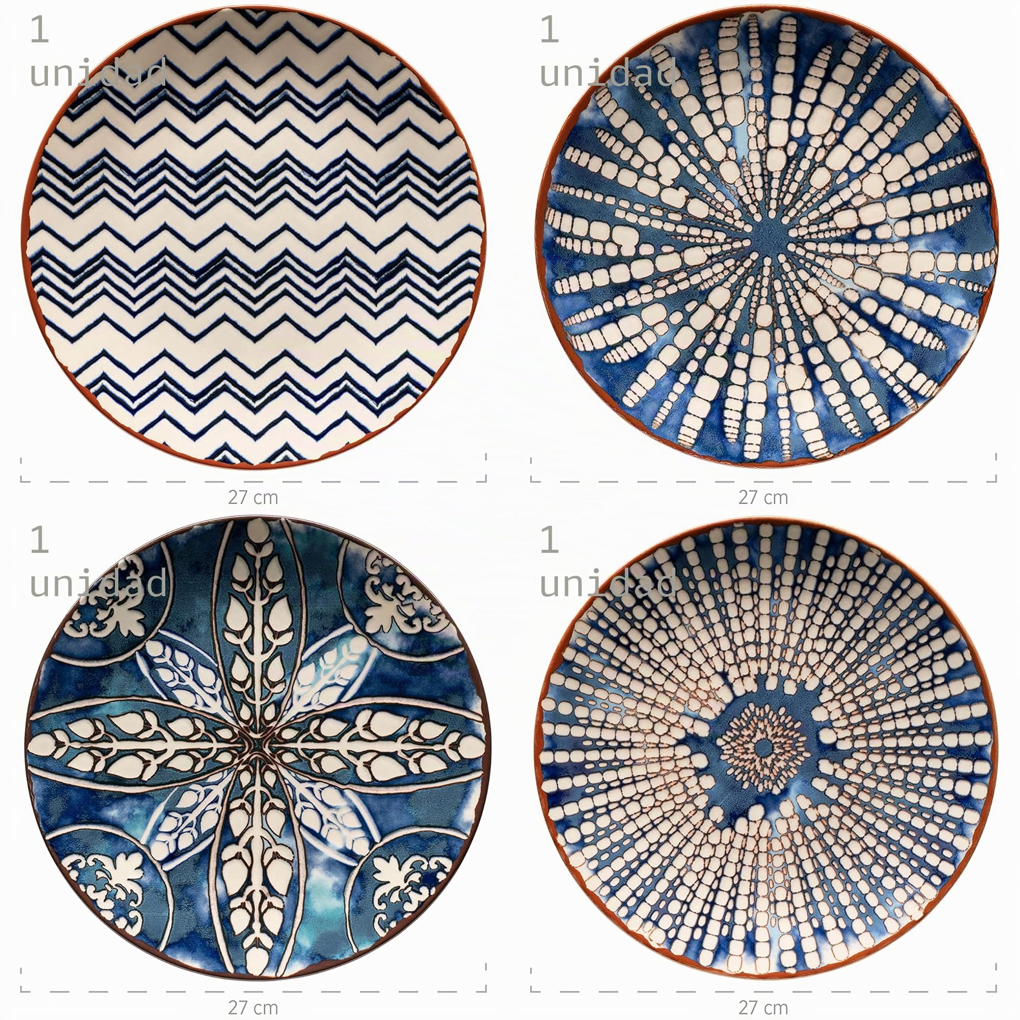 MÄSER 934017 Ibérico Blue - Vajilla de 12 piezas para 4 personas en estilo morisco, juego de platos con diferentes patrones vintage en blanco y azul, gres