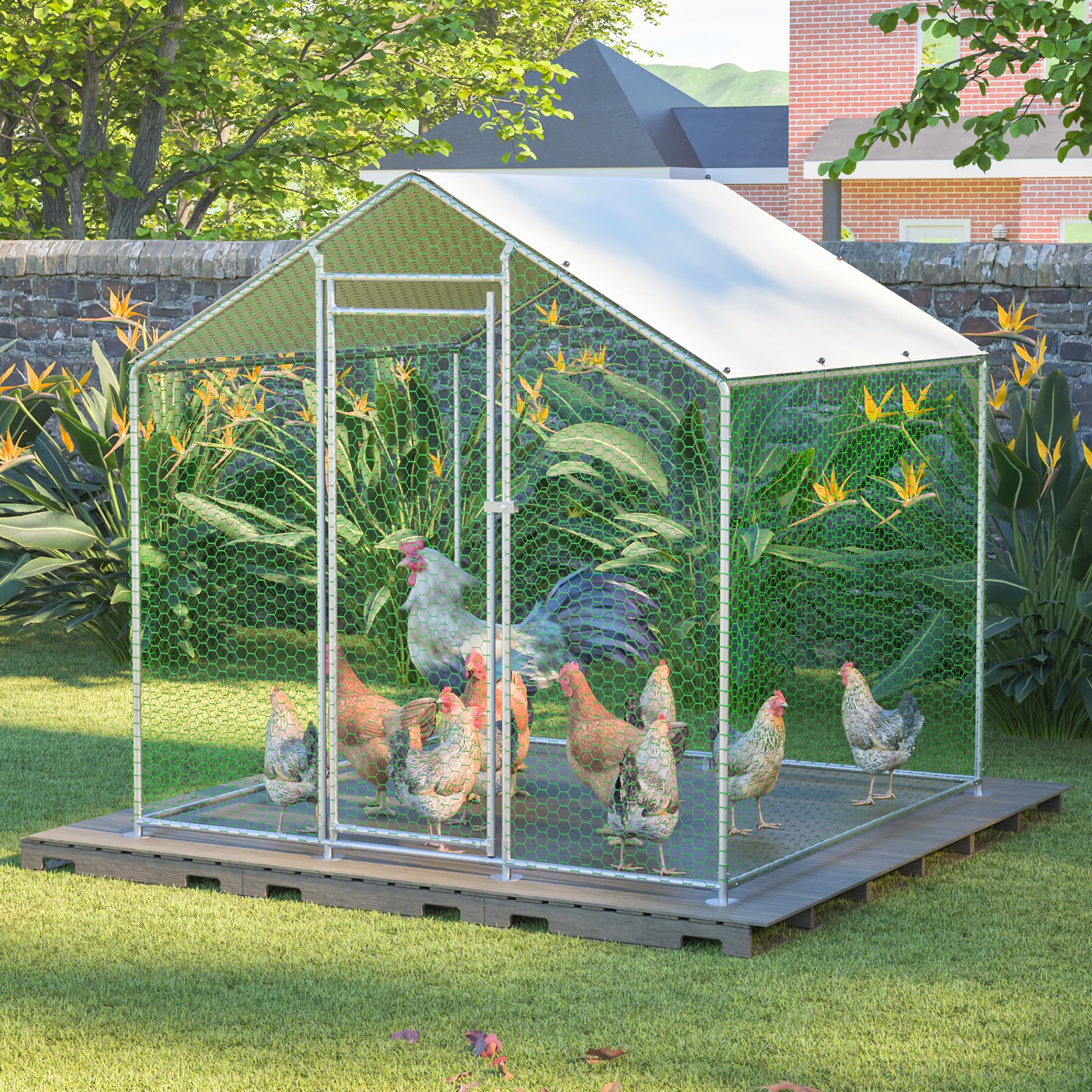 Redkid Corral Metálico para Gallinas 4m² 2x2x2m, Recinto Exterior para Gallinas, Conejos y Pequeños Animales, Lona PE Impermeable, Cierre de Seguridad