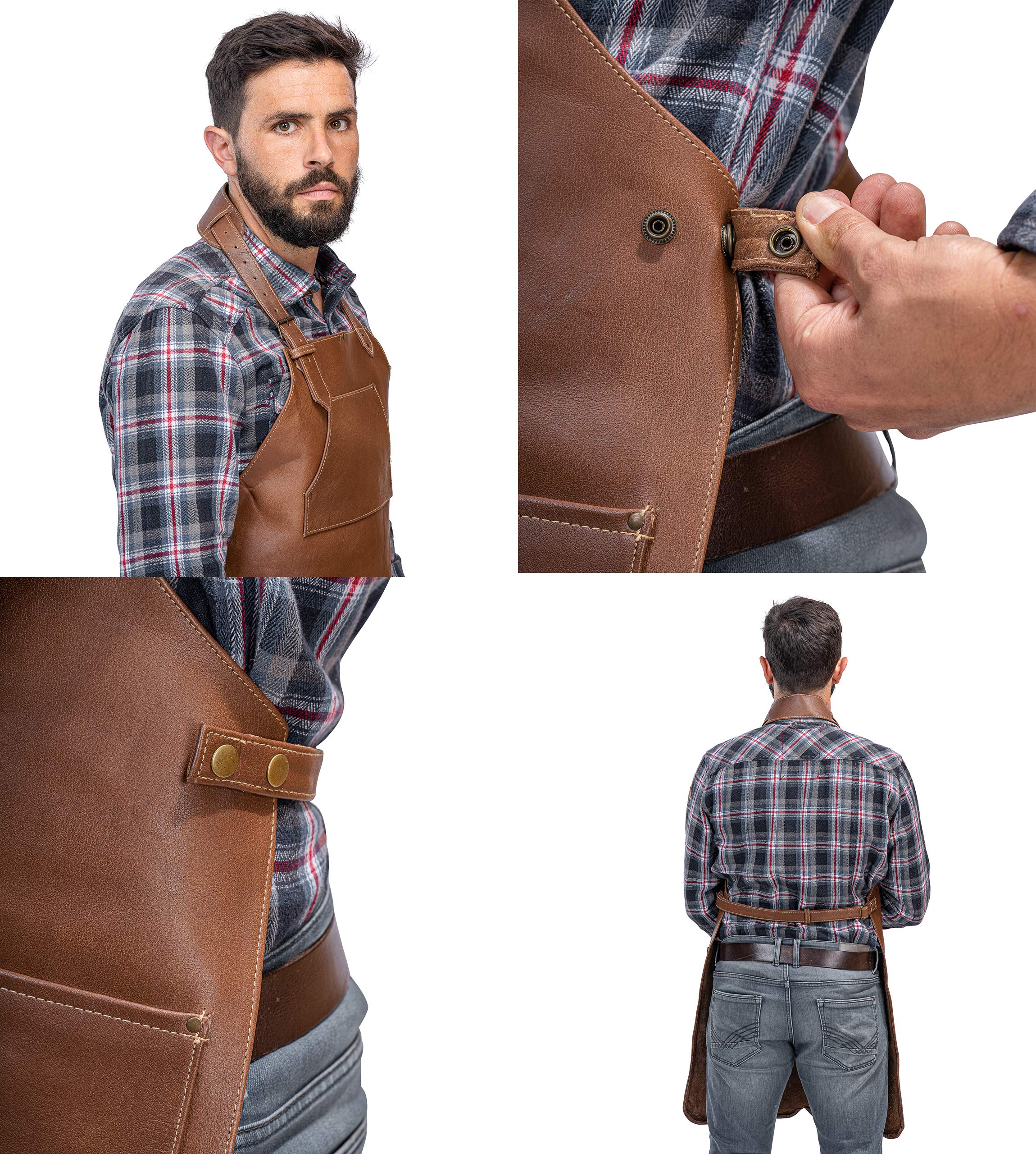 Angus Stoke Premium Lederschürze Henry - Vollleder Grillschürze - one-Cut Vintage Leder Schürze - BBQ & Küche - Henry (OneSize, Braun)