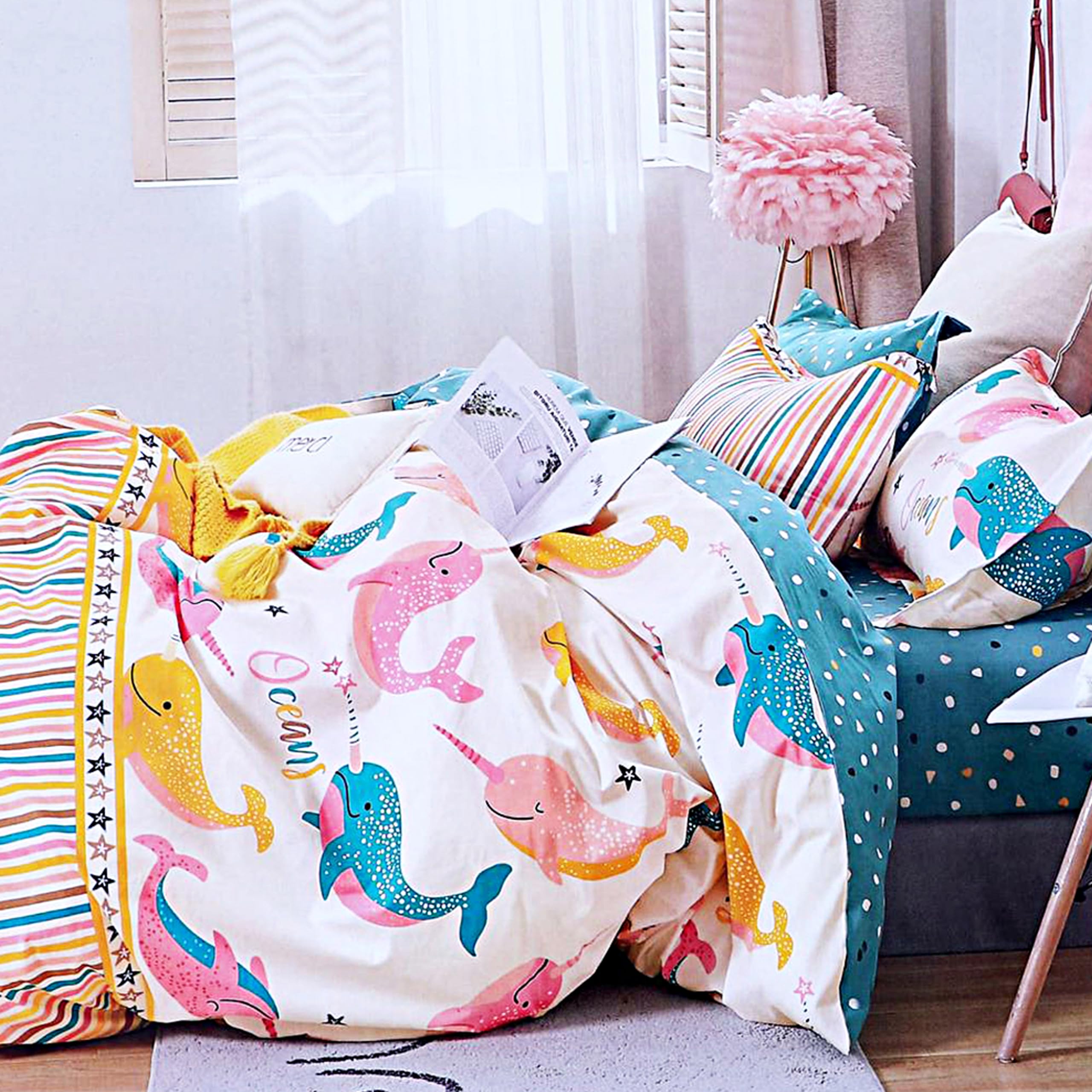 Weave & Décor Super Soft Super Comfortable Pure Cotton Feel Dolphins Kids Double Bed Comforter-picture-23