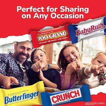 Butterfinger, Crunch, Baby Ruth, and 100 Grand, Assorted Fun Size Chocolate-y Treats, 55 Count Party Pack, 33.6 oz