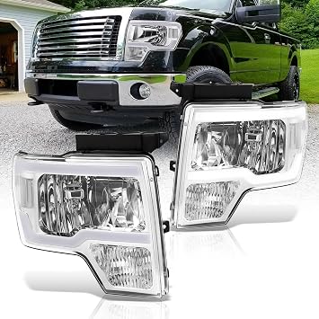 AJP Distributors LED DRL Tube Bar Driving Head Lights Lamps Halogen Bumper Signal Housing Assembly Pair Left+Right Compatible/Replacement For F-150 F150 2009 2010 2011 2012 2013 2014 09 10 11 12 13 14