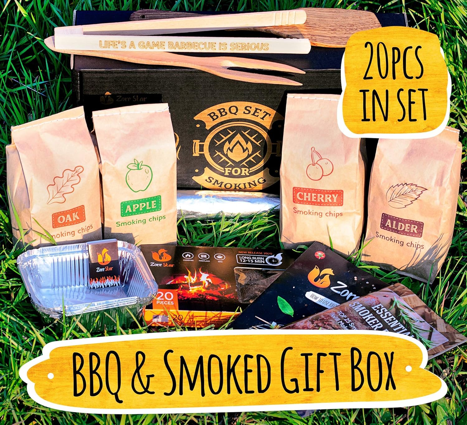 Zorestar Grill Cooking Set for Smoking: Wood Chips Variety/Smoker Box/BBQ Tools + Grilling Accessories for Men Husband dad : Patio, Lawn & Garden