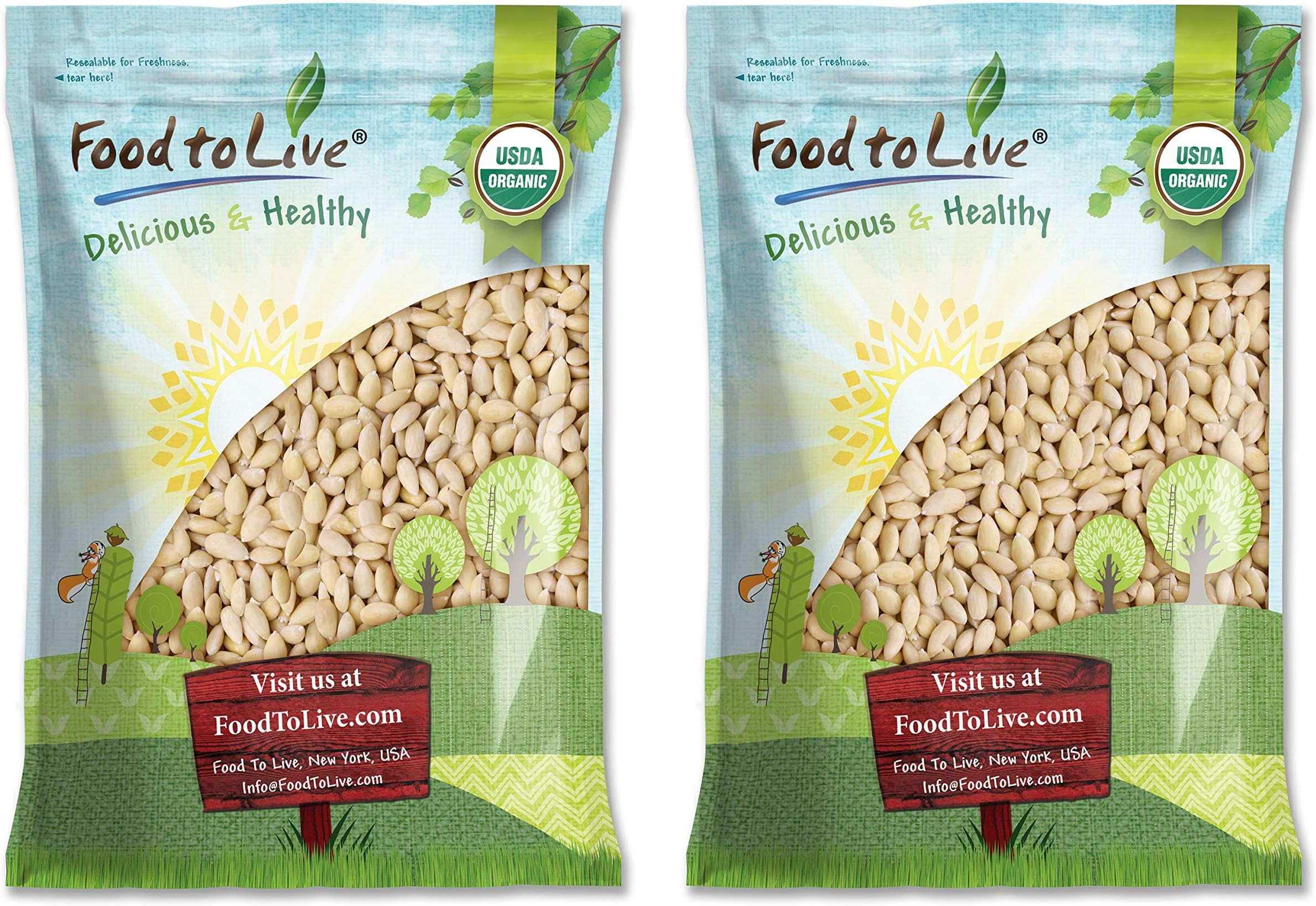 Food to Live Organic Blanched Whole Almonds, 16 Pounds - Non-GMO, Raw, Unpasteurized, Unsalted, Keto, Paleo, Kosher, Bulk, High in Protein, Dietary Fiber, Vitamin E, Manganese and Riboflavin.USDA Organic[Amazon-developed Certification] Compact by Design