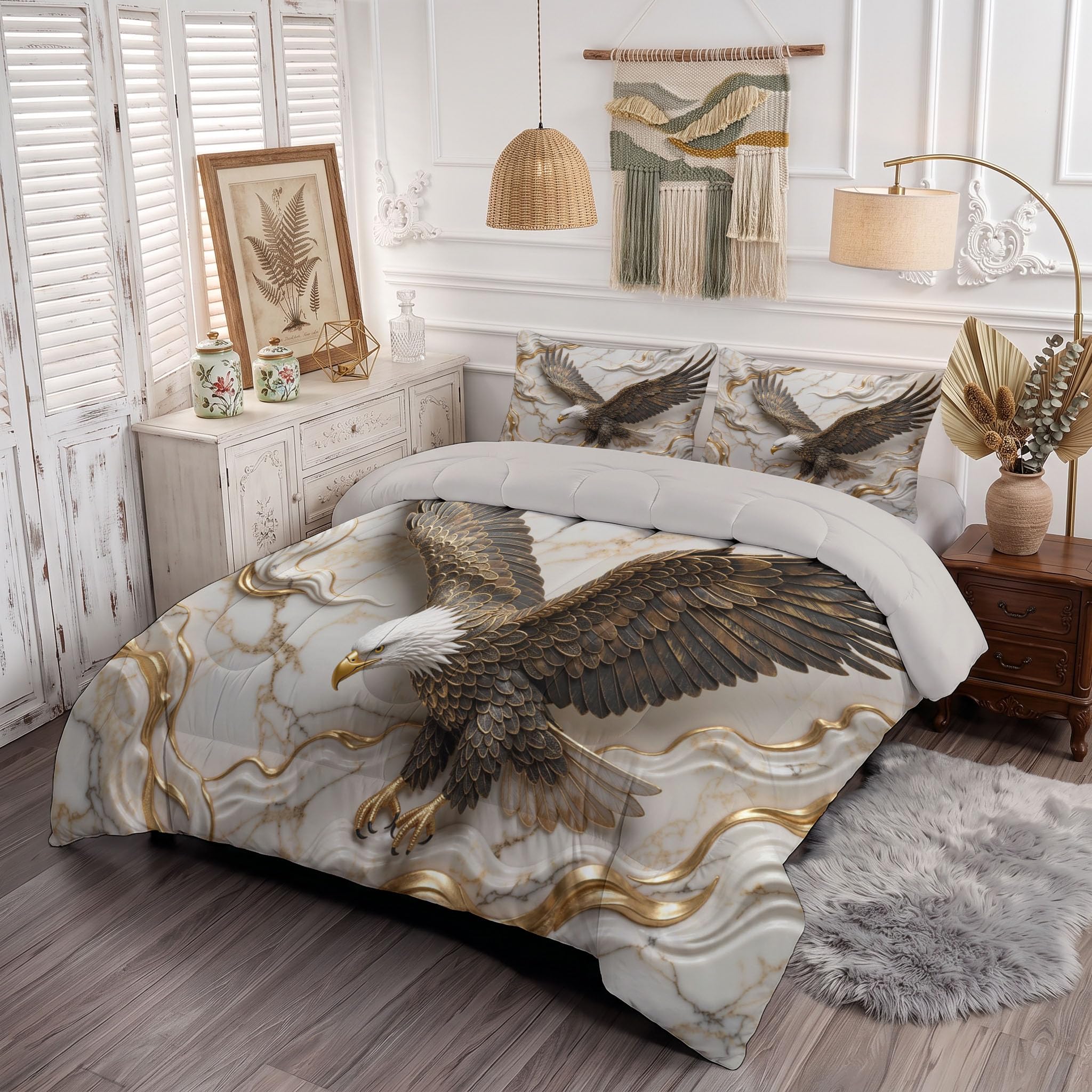 Copriletto Trapuntato Per Bambini Con Rilievo Dell'Aquila Feroce | Trapunta Matrimoniale Invernale, Crema, Piumone Caldo Morbido Elegante Texture Effetto Marmo Per Decorazione Camera Da Letto