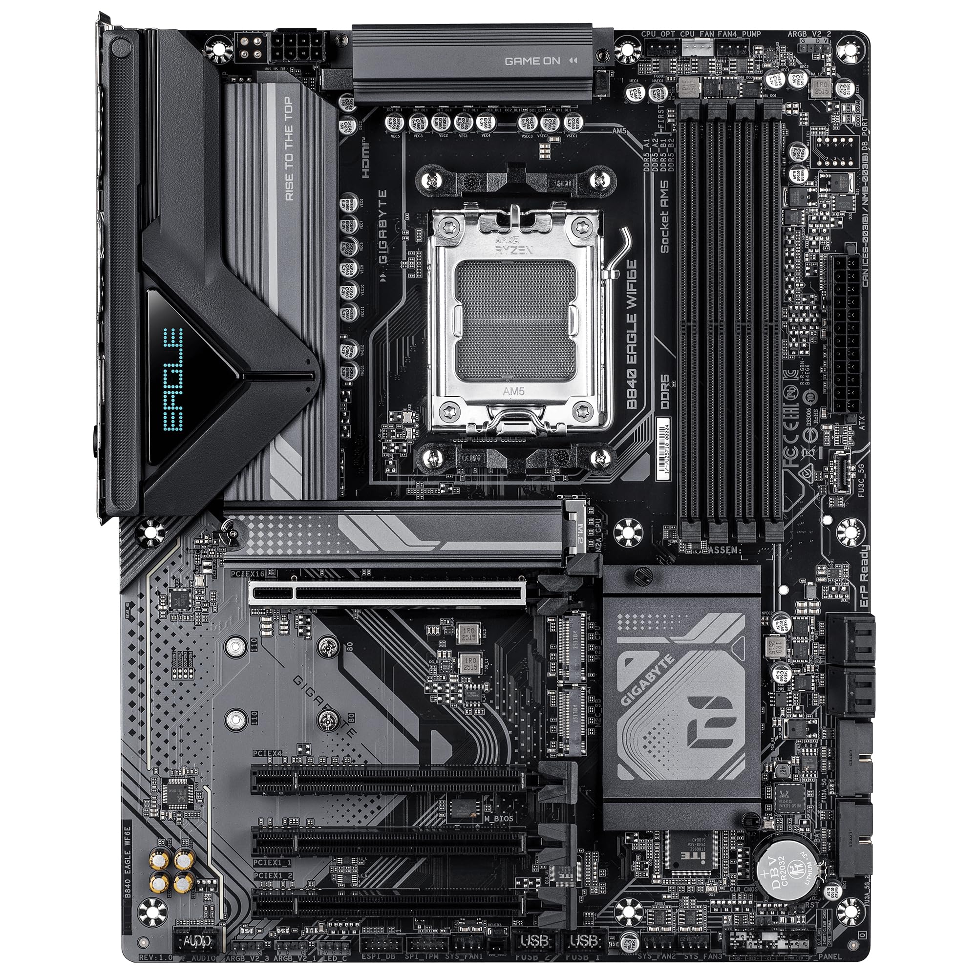GIGABYTE B840 Eagle WIFI6E Mainboard - AMD Ryzen 9000 Prozessoren, 8+2+2 Phasen VRM, bis zu 8200MHz DDR5(O.C), 2xPCIe 4.0 + 1xPCIe 3.0 M.2, Wi-Fi 6E, 2.5GbE LAN, USB 3.2 Gen 2