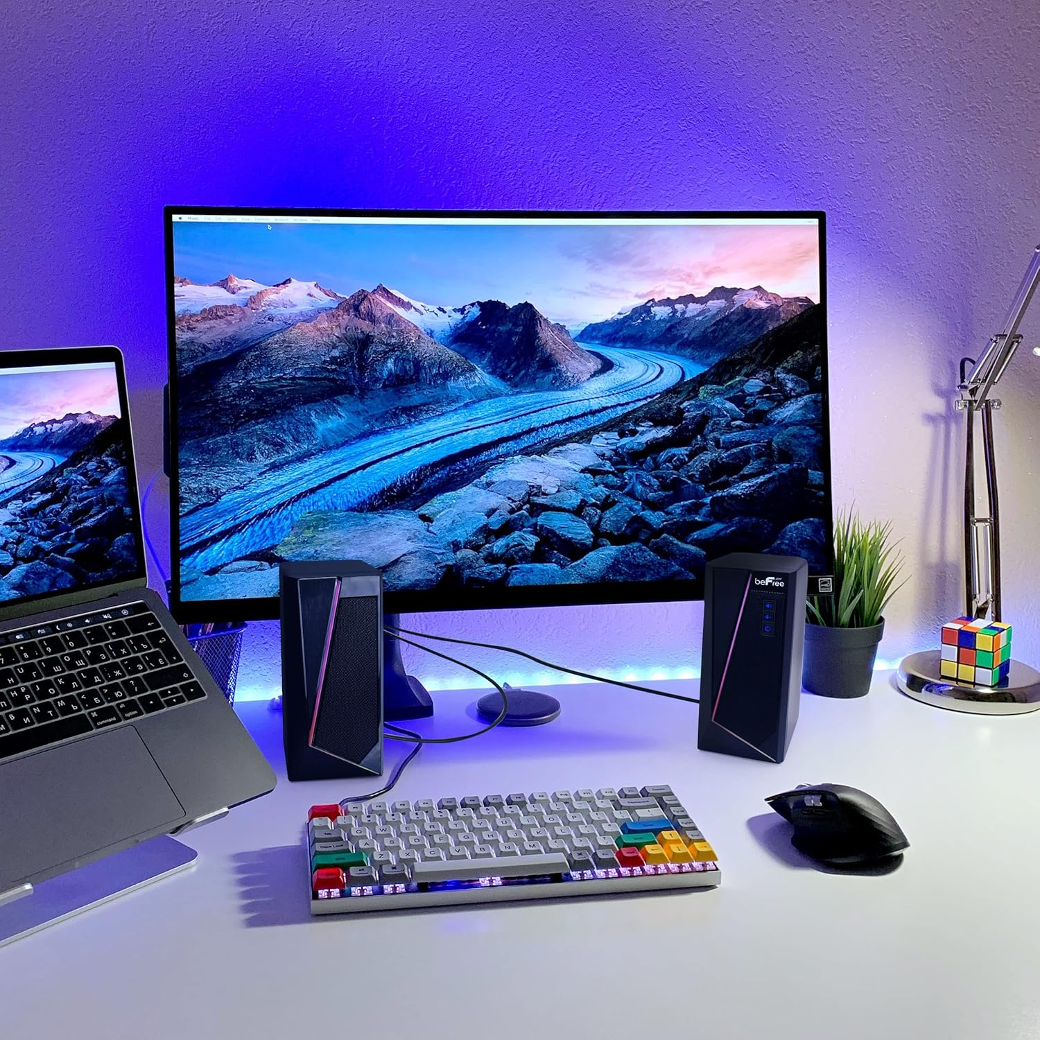 beFree Sound 2.0 Computer Gaming Speakers with LED RGB Lights, Black