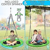 Vista 2 de SereneLife - Columpio en forma de plato con kit para colgar en árbol, columpio de árbol para exterior de 40", 2 correas ajustables para colgar