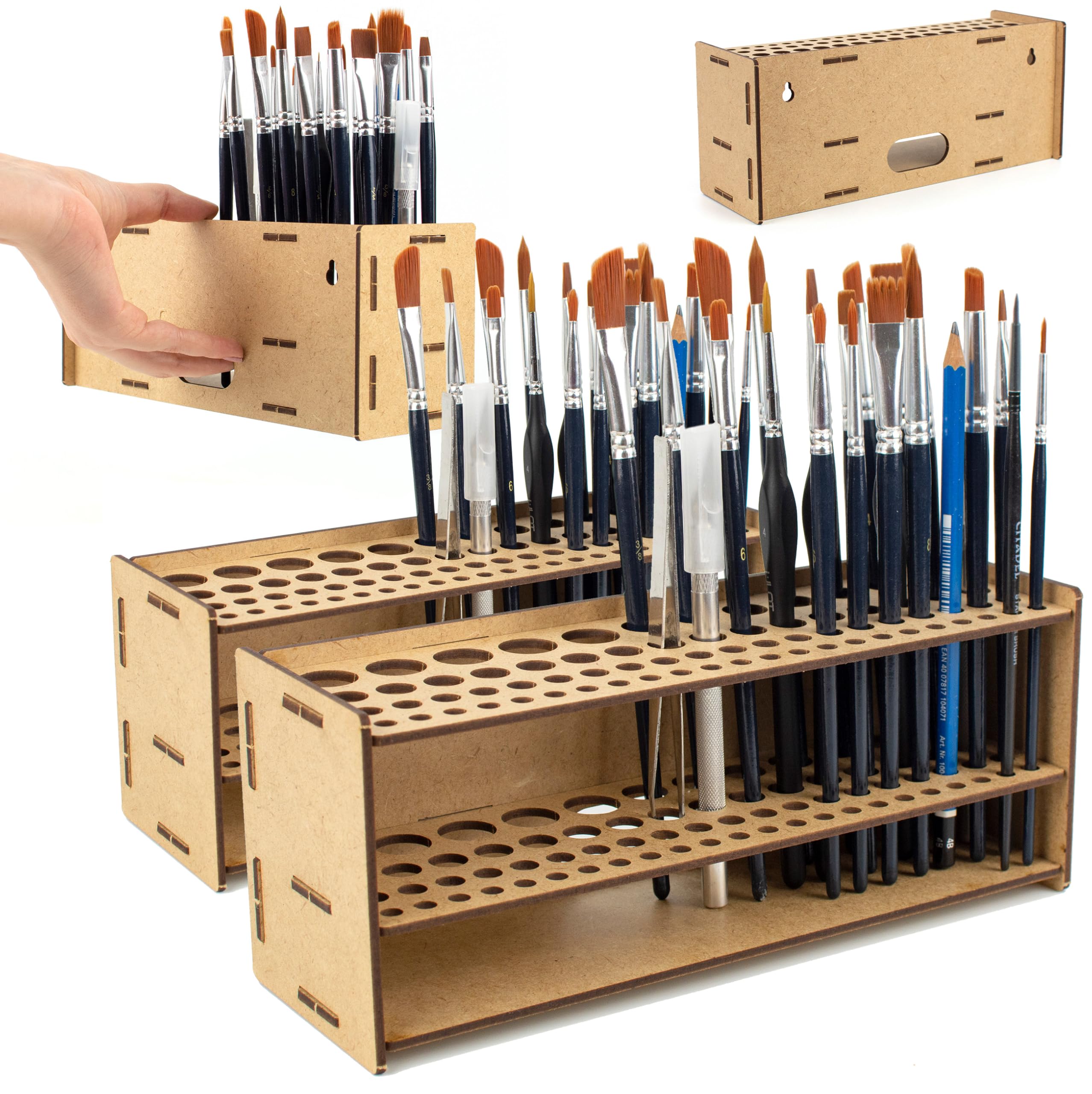 PROSCALE 2x Tool & Brush Organizer for Miniatures & Modeling, Versatile Tabletop or Wall Holder with Multi-Size Holes for Hobby Tools, Files and Accessories