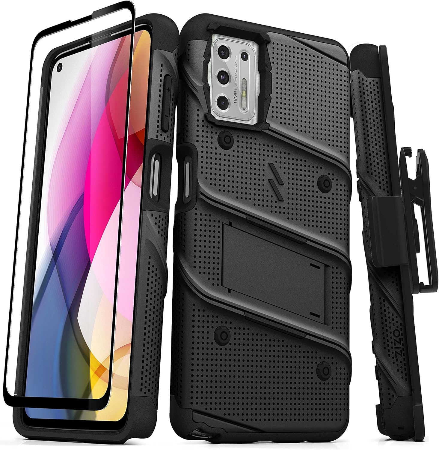 ZIZO Bolt Series for Moto G Stylus (2021) Case with Screen Protector Kickstand Holster Lanyard - Black