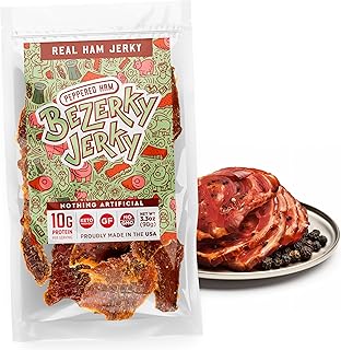 All Natural Real Ham Jerky | Peppered Ham | Small Batch Handcrafted | Old Fashioned | Low Fat High Protein | Gluten-Free | Non-GMO | Small Batch Handcrafted | Healthy Snack | Bezerky Jerky | Pack of 1