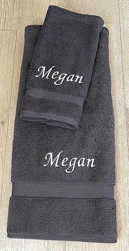 Miniatura 4 de Liberty21 Juego de toallas de baño y mano personalizadas con monograma. El juego incluye 1 toalla de baño y 1 toalla de mano. (gris oscuro)