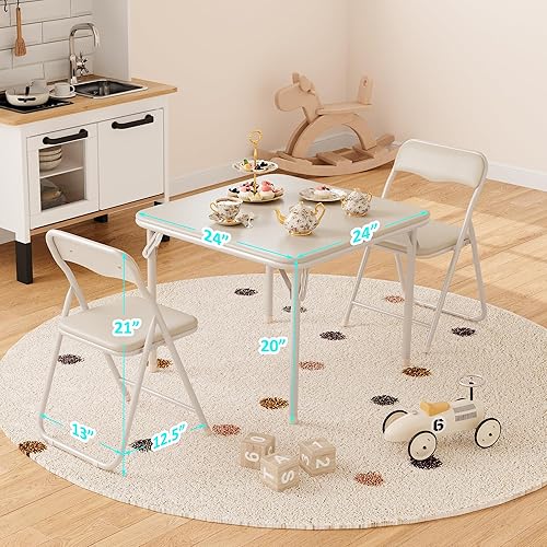 Miniatura 2 de CuisinSmart Juego de 3 mesas y sillas plegables para tarjetas, mesa cuadrada portátil con 2 sillas acolchadas, sillas y mesas plegables para el