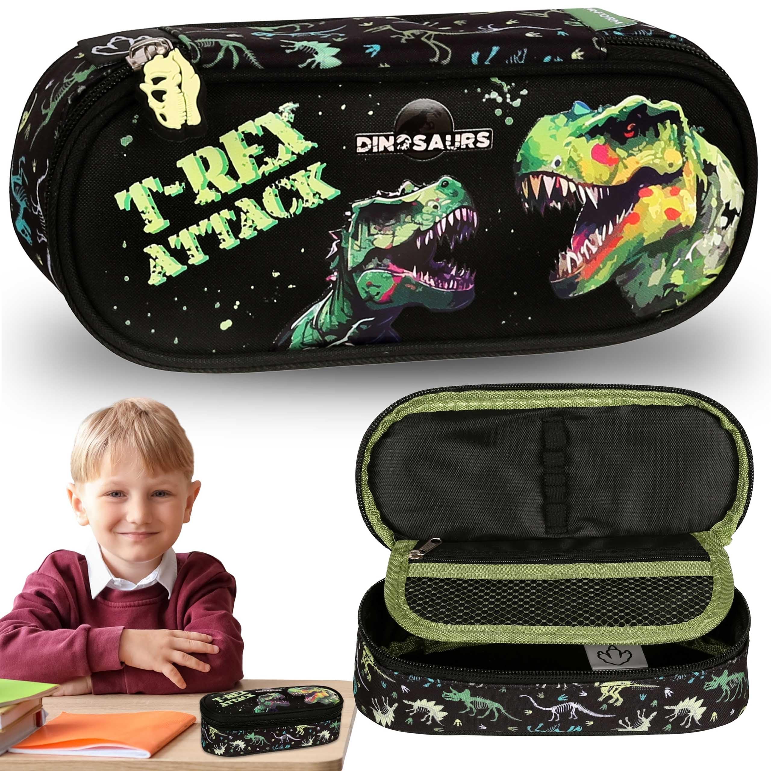 sarcia.eu Dinosaurs COMPARTMENTAL School Boy's Pencil case, Sachet for School Supplies, Black 5x21x9cm (Dinosaur Compartmental B) - Image 2