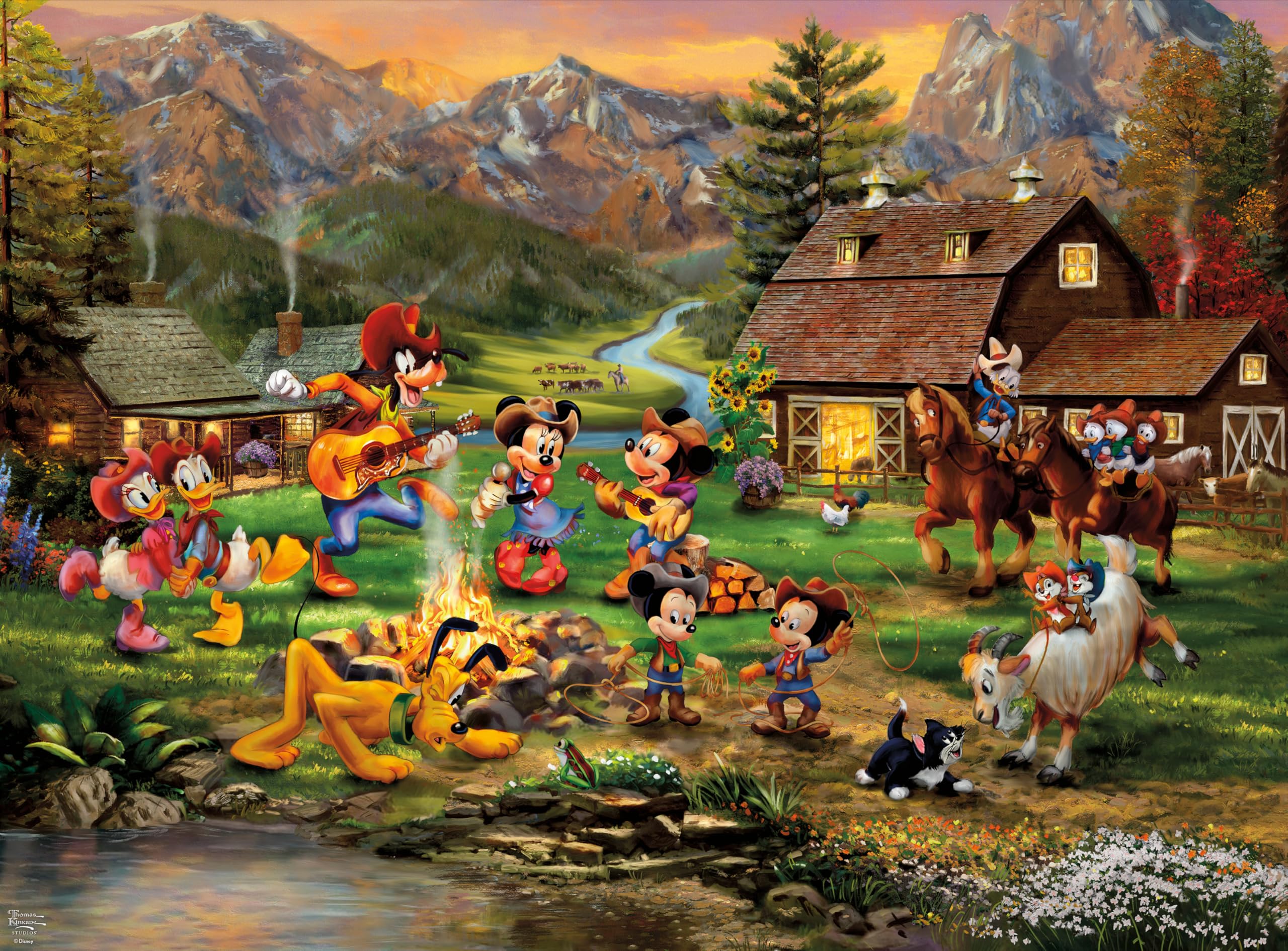 Ceaco Thomas Kinkade Disney Silver Select Topolino e Minnie Rocky Mountain Round Up Puzzle da 1000 pezzi