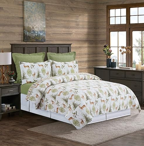 Miniatura 3 de C&F Home Reindeer Tracks - Juego de edredón reversible de algodón de 3 piezas, color rojo, verde y blanco, a rayas en acuarela, lavable a máquina,