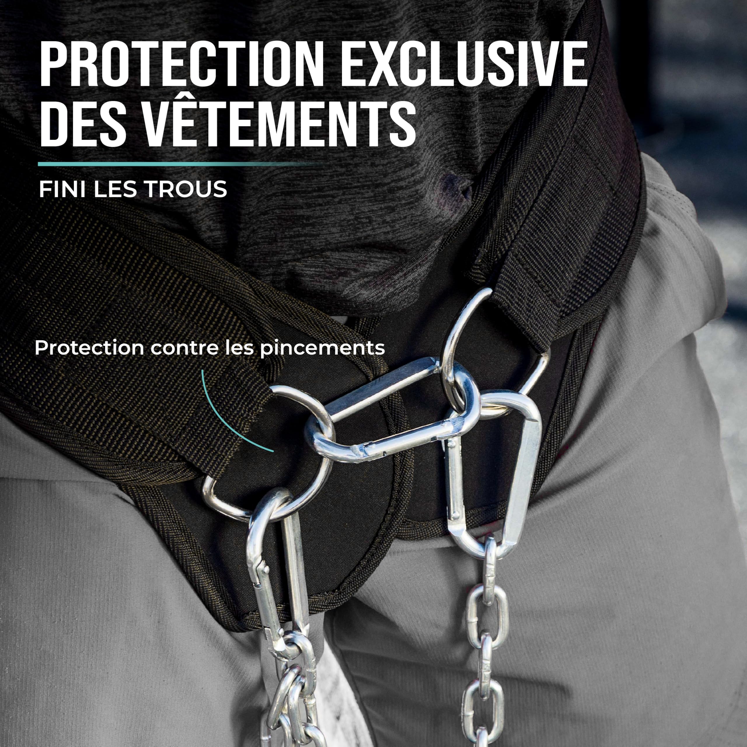 PULLUP & DIP Ceinture Lestee avec Chaîne et 3x Mousquetons, Dip Belt avec Rabats en Néoprène pour Protéger les Vêtements, Ceinture d'Haltérophilie, Dip Belt, Ceinture de Tractions pour Musculation